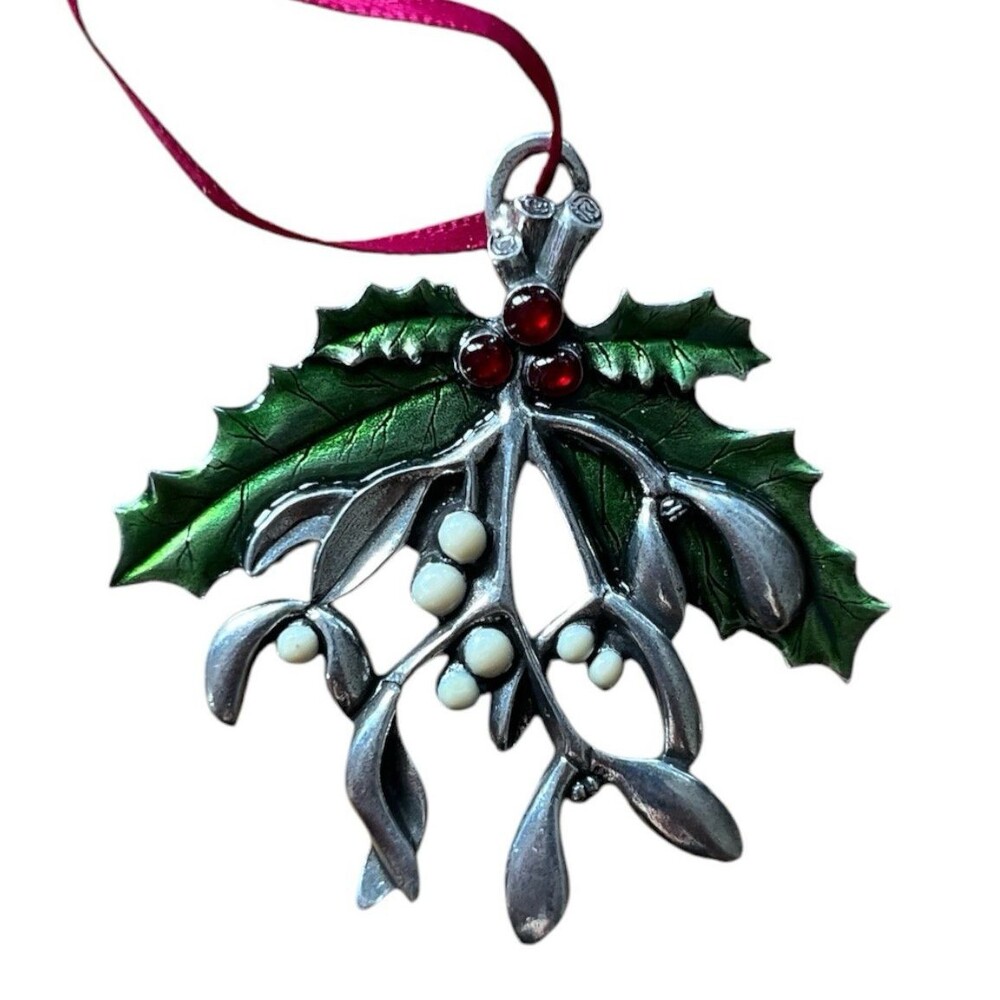 Danforth Fine Pewter Annual Christmas Ornament 2010 Mistletoe Holly USA  2-1/2"
